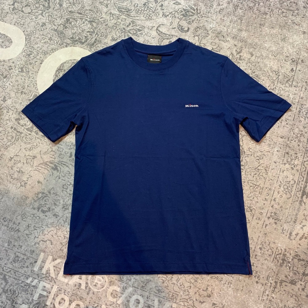 Kiton T-Shirt Mens Medium Blue Excellent Luxury Cotton Made in Italy